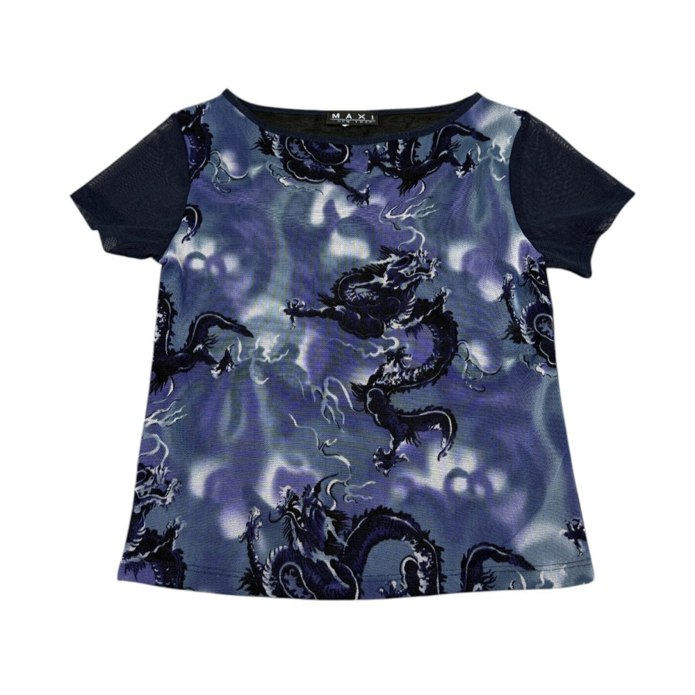 Vintage 90s Maxi Womens Mesh Dragon Print Shirt